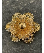 Vintage Hallmarked 18K Yellow Gold Filigree Large Flower Brooch Beautiful! - £1,098.01 GBP
