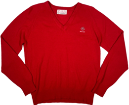 Vintage 70s Lady Pickering Red V-Neck Sweater Black Butte Golf Course Oregon - £19.71 GBP
