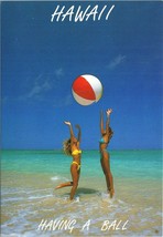 Having a ball in Hawaii Girls Postcard Risque beach 90&#39;s 80&#39;s Pinup blonde ocean - £8.30 GBP