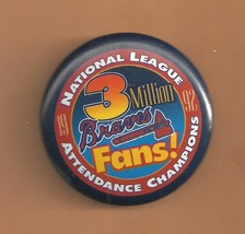 1992 Atlanta Braves 3 Million Fans Pin Pin Back 1.75 inches - £1.59 GBP