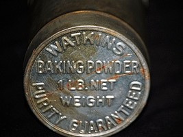 Old Vintage Advertising Ad Watkins Baking Powder Purity Tin Can w Emboss... - $12.86
