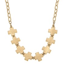 Edith Square Cross Chain Link Necklace in Worn Gold - £17.40 GBP