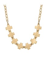 Edith Square Cross Chain Link Necklace in Worn Gold - £17.20 GBP