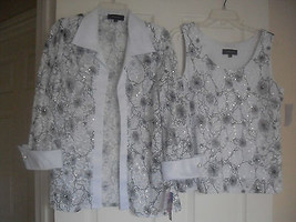R &amp; M Richards New White/Black Sequined Contrast Lace Jacket &amp; Top   14 - $79.19