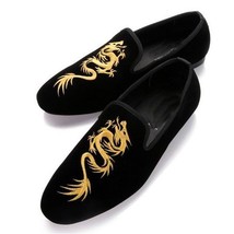 HANDMADE Fulinken Men Velvet Slip-on Shoes Round Toe Casual Embroidered Loafers - £110.61 GBP