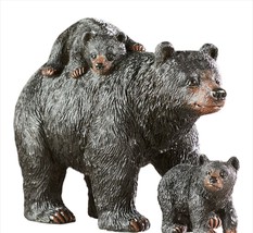 Black Bear Family Figurine 6" Long Mother and Two Cubs Resin Textural Detailing image 1