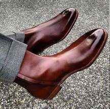 New Handmade Pure Leather Brown Zipper Ankle Boots for Men&#39;s - $179.99