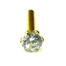 Single Stone CZ Studded Body Piercing Nose Stud Pin Real 14k Yellow Gold - £8.96 GBP