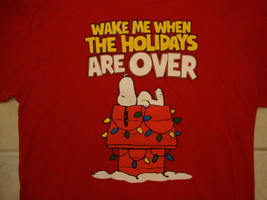 Peanuts Snoopy &quot;Wake Me When the Holidays are Over&quot; Red T Shirt XL - $16.48