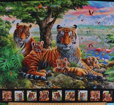 37&quot; X 44&quot; Panel Tigers Wildcat Cats Rainbow Digital Cotton Fabric Panel D510.40 - £12.09 GBP