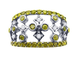 14k White Gold With Yellow And White  Diamonds Open Design Ring 1.00 ct - £778.76 GBP