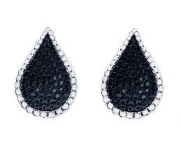 18k White Gold Black and White Diamond Teardrop Earrings With Push Backs... - £1,963.30 GBP