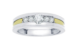 14k Two Tone Gold Five  Stone Wedding Band  With  Round Brilliants - £654.85 GBP