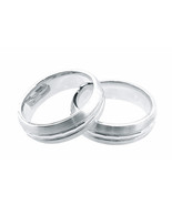 14k White Gold Matte Finish And Shiny Center Wedding Band Set - €900,66 EUR