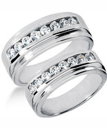 14k White Gold Diamond His and Hers Matching Comfort Fit Wedding Band - $37,980.45 MXN