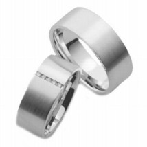 14k White Gold His and Hers Sandstone Finish Comfort Fit Wedding Band Set - £1,159.06 GBP