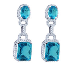 14K White Gold Diamond And Blue Topaz Dandgling  Earrings With Push Backs 0.75 c - £995.19 GBP