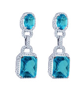 14K White Gold Diamond And Blue Topaz Dandgling  Earrings With Push Back... - £983.74 GBP