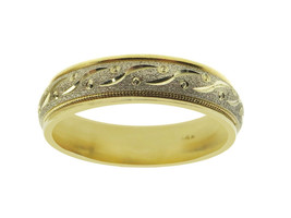 14k Two Tone Gold Etched Design Wedding Band - £524.00 GBP