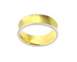 14k Two Tone Gold Concave Satin Finish Wedding Band - £468.32 GBP