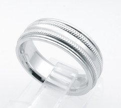 14k White Gold High Polish And Matte Finish His  Wedding Band - $499.00
