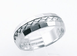 14k White Gold High Polish And Braided Design Through The Center Wedding Band - $475.00