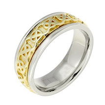 14k Two Tone Gold Celtic Band Handmade and Comfort Fit - £379.69 GBP
