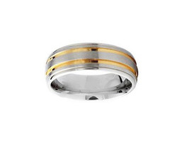 14k Two Tone Gold Wedding Band With Satin Finish And Cuts - £299.08 GBP