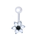14k White Gold Flower Shape Belly Button Navel Ring - $164.66 CAD