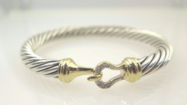 David Yurman Silver 18k Yellow Gold With Diamonds Buckle Cable Bangle Bracelet  - £627.69 GBP