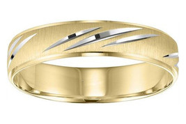 10K Yellow  Gold Satin Finish With Diagonal Diamond Cut  Comfort Fit Wedding Ban - £155.67 GBP