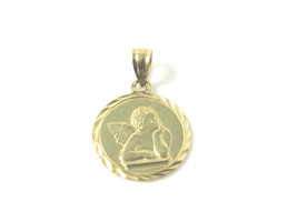 14k Yellow Gold Round Small Angel Charm Pendant - £69.98 GBP