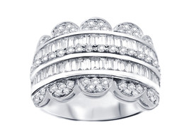18k White Gold Combo Baguette  And Round Cut Diamond Band 1.56 ct - £1,242.76 GBP