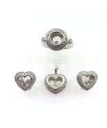 18k White Gold Floating Diamond Heart Earrings Pendant And Heart Ring 2.... - $2,058.34 CAD