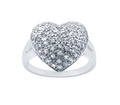 14k White Gold Diamond Puffed Heart Ring - £530.45 GBP
