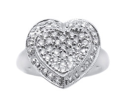 14k White Gold And Diamond Concaved Heart Ring - £552.95 GBP