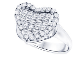 14k White Gold Baguette And Round Diamond Heart Rring - £647.47 GBP
