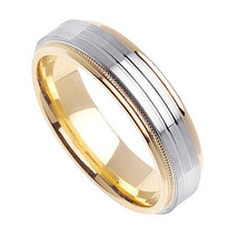 Classy 14k Two Tone Gold Comfort Fit Wedding Band - £313.04 GBP