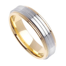 Classy 14k Two Tone Gold Comfort Fit Wedding Band - £299.70 GBP