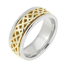 14k Two Tone Gold Spiral Design Celtic Band Comfort Fit - £354.77 GBP