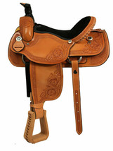 Eco-Leather Western Saddle Barrel Racing Horse Saddle Chestnut Drum Dye Finish - £321.52 GBP