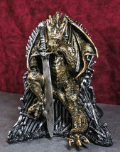 Bronzite Dragon Sitting On Iron Throne Of Swords With Valyrian Blade Figurine - £33.61 GBP