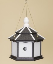 Large Hexagon Birdhouse Amish Handmade 3 Room Poly Plastic In Black &amp; White - £135.09 GBP