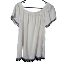 Paper Crane Off The Shoulder Blouse Cream Black Tassel Womens Large Stretch Neck - £14.15 GBP