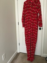 MACY&#39;S Family PJs Pajamas Red Hooded Footed Holiday Reindeer Men&#39;s L Chr... - £27.10 GBP