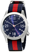 Electric Men&#39;s FW01 Navy Blue Red Dial Nylon Strap Field Watch Date EW00... - £72.16 GBP