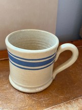 Vintage Signed Yellow Ware w Blue Stripes Pottery Coffee Cup Mug – 3.25 ... - $14.89