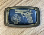 Vintage Smith &amp; Wesson Black Gold Tone Enamel Belt Buckle Guns Cowboy KG JD - $39.59