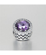 925 Sterling Silver Radiant Hearts with Royal Purple Crystal Charm Bead - £13.31 GBP
