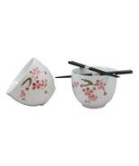 Ceramic Japanese Sakura Pink Cherry Blossoms Ramen Noodle Bowls Chopstic... - £21.51 GBP
